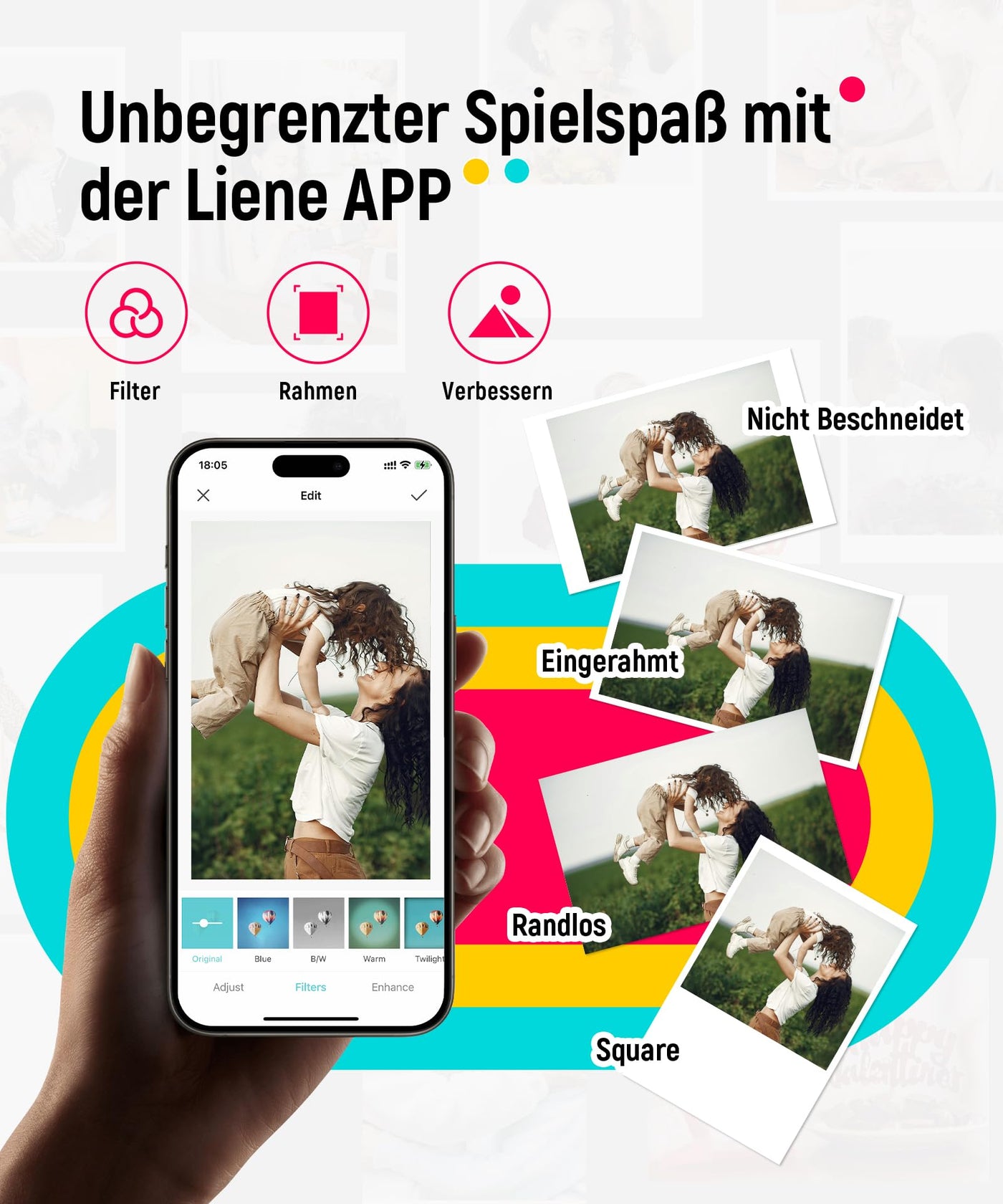 Liene Pearl K100 2x3'' Mini Fotodrucker Smartphone, Mini Tragbarer Sofortbilddrucker mit 5 Zink Klebepapier, Bluetooth 5.0, Kompatibel mit IOS & Android, Kleiner Handy Fotodrucker für iPhone - Weiß