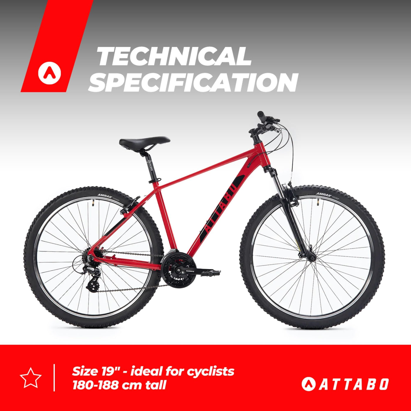 ATTABO Herren Fahrrad Alpe 1.0 mit Aluminiumrahmen 19" Ergonomischer Lenker V-Brake Rot Mountainbike mit 29" Rädern mit Zubehör Verstellbarer Sattel 21-Gang Schaltung