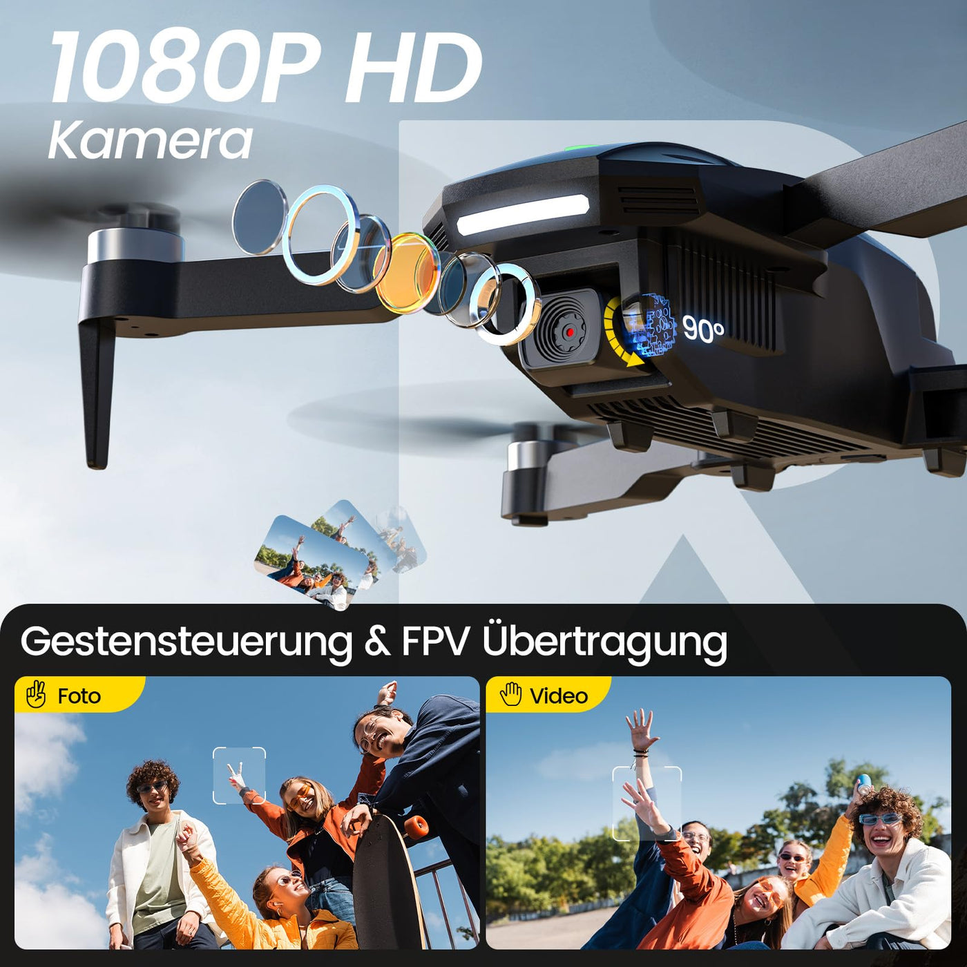 DEERC Drohne mit Kamera 1080P für Kinder, RC Quadrocopter D75 faltbar mit Wifi Übertragung, Lange Flugzeit,Bürstenloser Motor,Höhenhaltung,One Key Start Drohnen Spiel Geschenk für Anfänger Jungend, C0