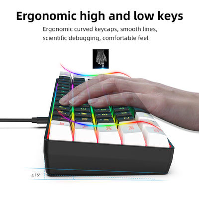 Snpurdiri 60% Percent Gaming Tastatur, Ergonomische Kleine Mini Gaming Tastatur, Silent Compact RGB Tastatur für Windows, PC, Laptop, Gaming (61 Tasten, Weiß-Schwarz)