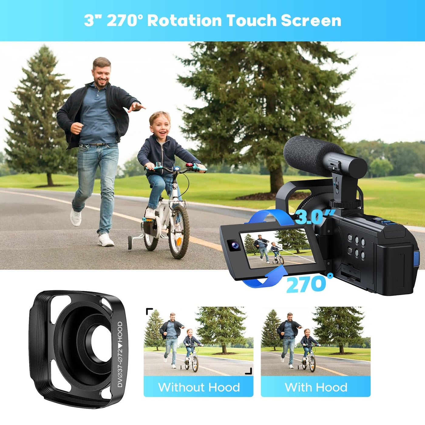 Videokamera 5K 56MP Camcorder Doppelobjektiv 16X WiFi Vlogging Kamera für YouTube 3" Touchscreen IR Nachtsicht Videorekorder mit 2 Batterien, 64GB Karte, Fernbedienung, Mikrofon