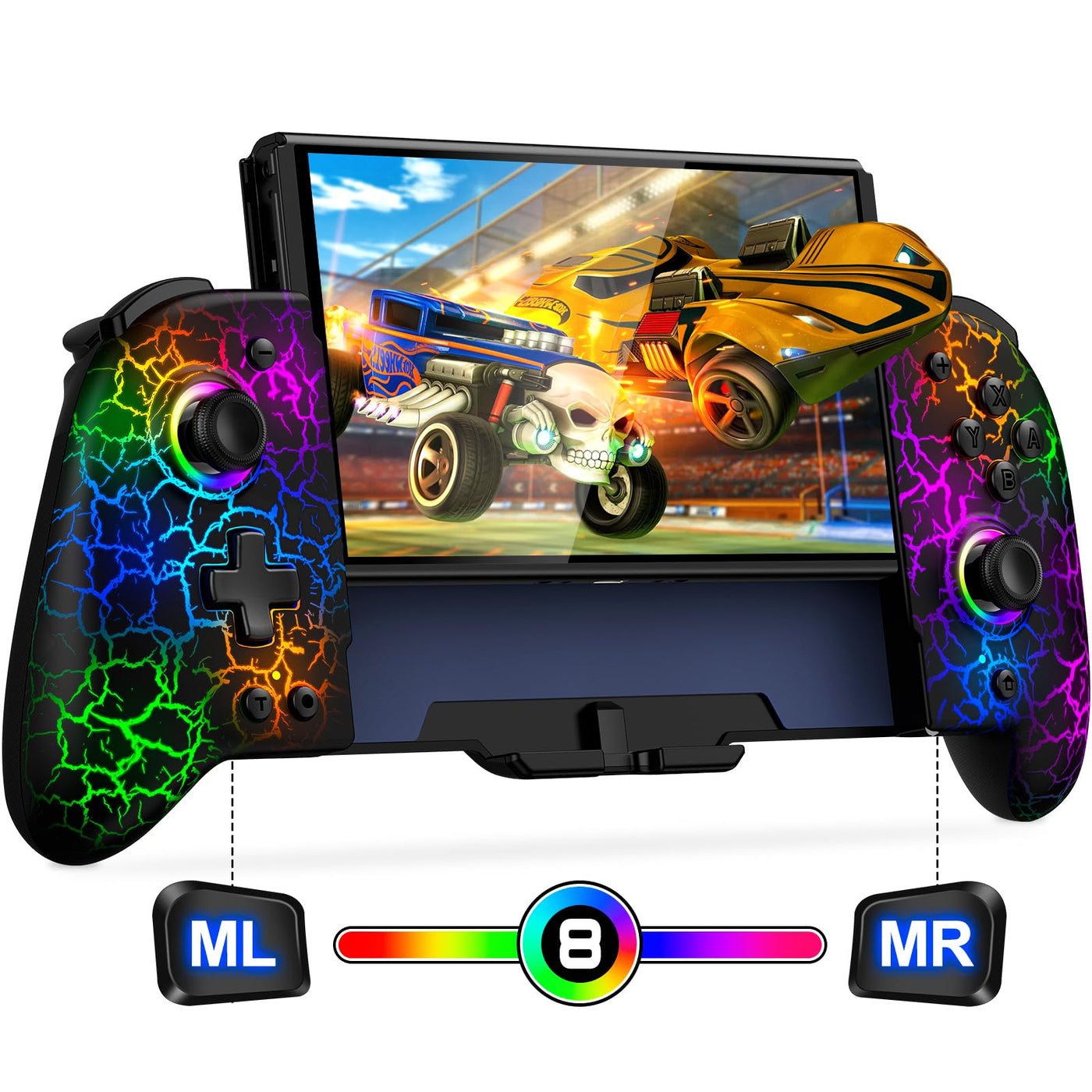 Schalter Controller für Schalter/OLED Controller, Full-Size Grip One-Piece Wireless Switch Joypad mit 9-Farbleuchten. Ideal für diejenigen, die Handheld-Modus mit APP, Turbo und Programmierung