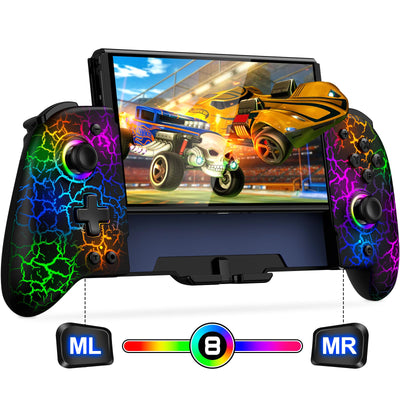 Schalter Controller für Schalter/OLED Controller, Full-Size Grip One-Piece Wireless Switch Joypad mit 9-Farbleuchten. Ideal für diejenigen, die Handheld-Modus mit APP, Turbo und Programmierung