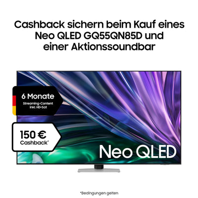 Samsung Neo QLED 4K QN85D Fernseher 55 Zoll, Samsung TV mit Neural Quantum 4K AI Gen2 Prozessor, Quantum-Matrix-Technologie, AI 4K Upscaling, Smart TV, KI TV, GQ55QN85DBTXZG, Deutsches Modell [2024]