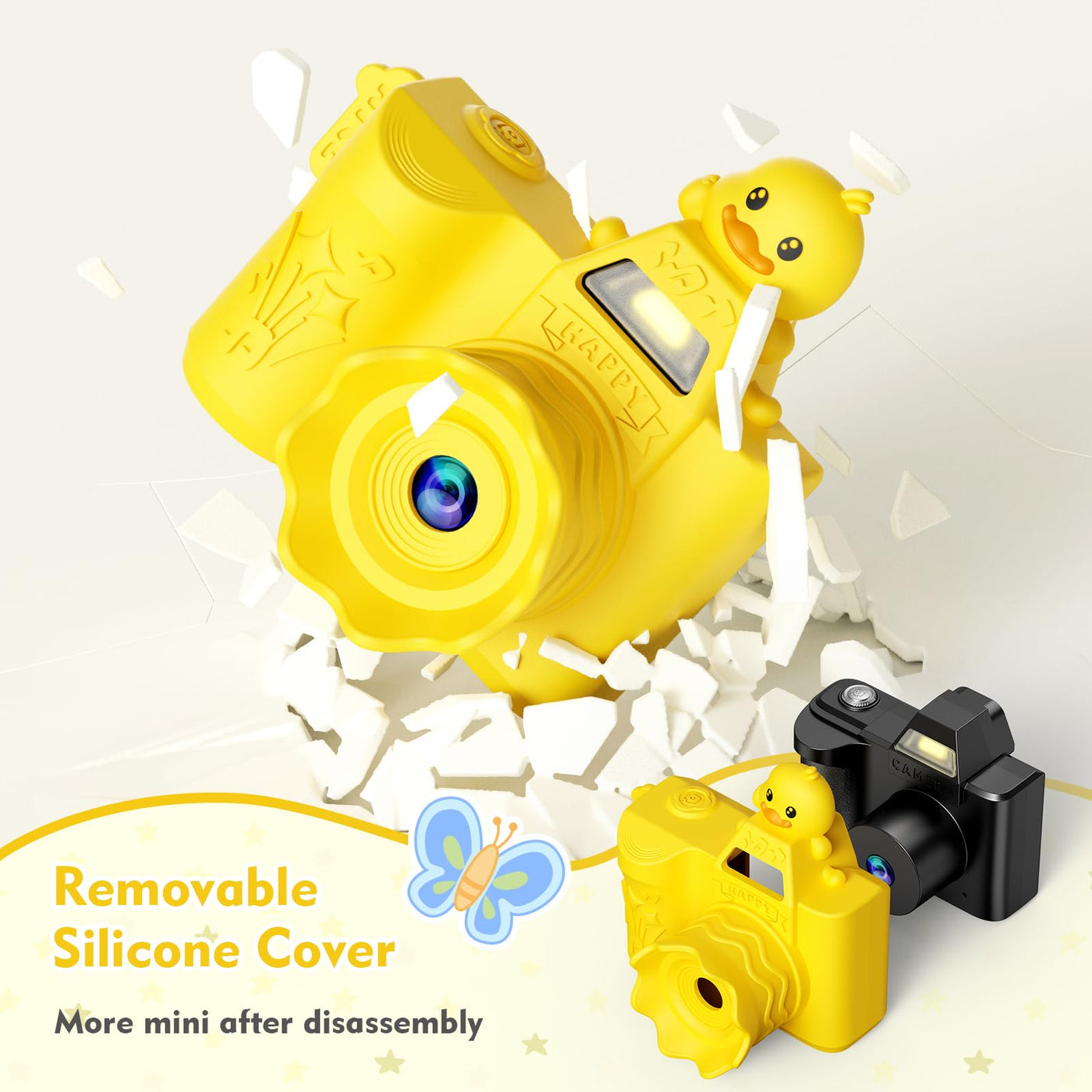 Mini Digitalkamera für Kinder – Maxmango 1,3 Zoll 1080P HD Retro Kamera, 64 GB Süße Kinder Kamera Spielzeug Fotokamera, Geschenke für Jungen und Mädchen 3, 4, 5, 6, 7, 8, 9, 10 Jahre (Gelb)