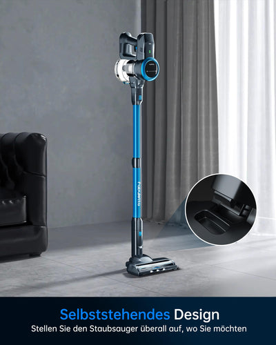 FABULETTA Akku Staubsauger, 6 in 1 Staubsauger Kabellos bis zu 50Min. Laufzeit, Leicht Akkusauger mit LED Display & Anti-Tangle-Bürste, für Teppich, Hartboden und Tierhaare (Blau)