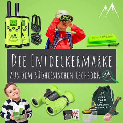 Monte Stivo® Walkie Talkie Kinder | 8-teiliges Set mit Kompass & Badge | Geschenke Kinder Outdoor Spielzeug für Junge und Mädchen
