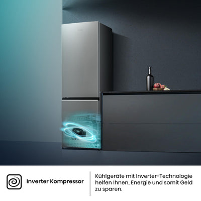 Hisense RB440N4ACA Kühl-Gefrier-Kombination/Höhe 201 cm/Kühlen 178 L/Gefrieren 98 L/LED Beleuchtung, Edelstahl