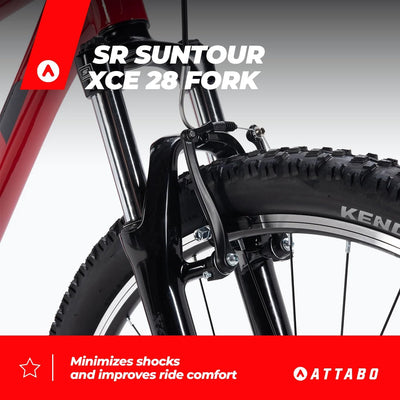ATTABO Herren Fahrrad Alpe 1.0 mit Aluminiumrahmen 19" Ergonomischer Lenker V-Brake Rot Mountainbike mit 29" Rädern mit Zubehör Verstellbarer Sattel 21-Gang Schaltung