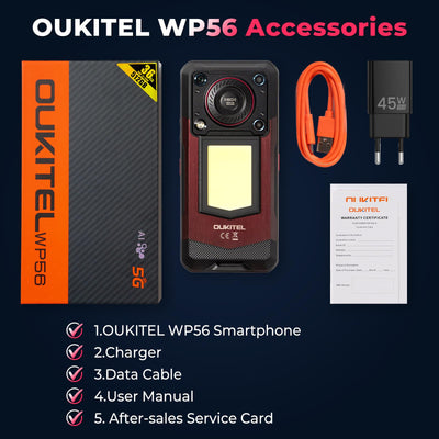 OUKITEL WP56 Outdoor Handy 5G - 36(12 + 24) GB RAM + 512GB/2TB ROM, 16000mAh, 108MP, 128DB Lautsprecher, Baustellen Handy Ohne Vertrag mit 1000 Lumen Campinglicht, 6.8" FHD+ 90Hz, NFC - Rot
