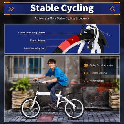 jiumxliu 20 Zoll Faltrad Weiße Faltbare Fahrrad klapprad klappfahrrad Erwachsene 6-Gang Klapprad für Kinder und Erwachsene geeignet 20 Zoll radräder 90 kg max tragkraft