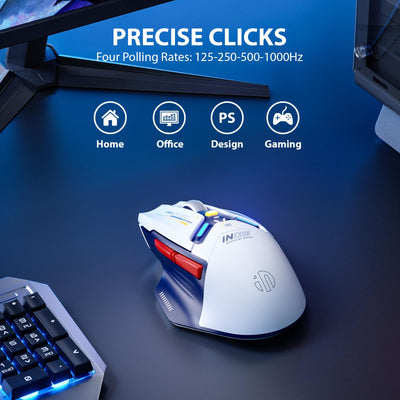 INPHIC IN9 Gaming Maus kabellos, echte Tri-Mode 2,4G Wireless/Type-C Wired/Bluetooth Maus, 10k DPl, vollständig programmierbar, RGB-Beleuchtung, Hyperspeed wiederaufladbare Funkmaus für Laptop PC,Blau