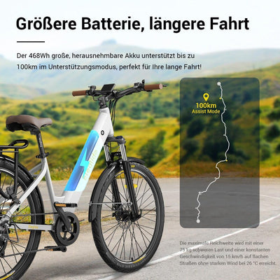 Eleglide T1 Step-Thru E-Bike, Elektrofahrrad 27.5'' Trekkingrad E-Cityrad mit 36V 13Ah Lithium-Akku bis zu 100KM Lange Range, 250W Motor, EU-konformes E Bike, LCD Display