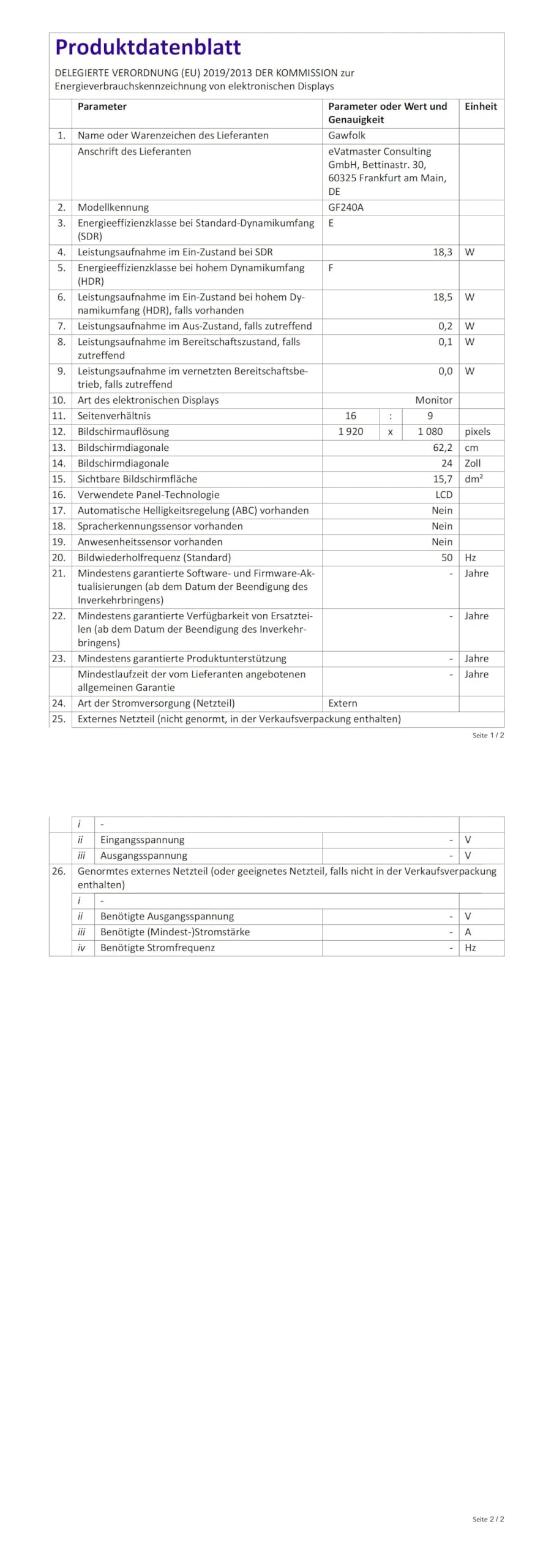 Gawfolk 24,5 Zoll Gaming Monitor mit Lautsprechern, 200 Hz PC Bildschirm FHD 1080P Rahmenlose Computermonitore, DisplayPort, HDMI, Augenpflege