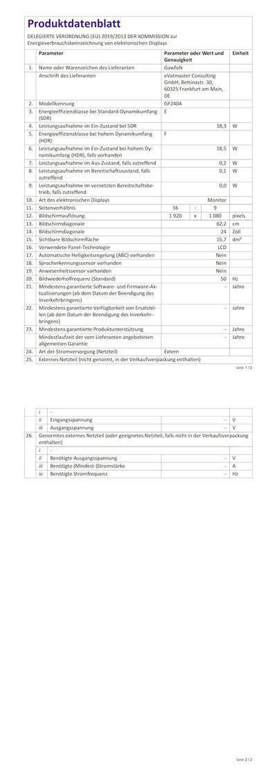 Gawfolk 24,5 Zoll Gaming Monitor mit Lautsprechern, 200 Hz PC Bildschirm FHD 1080P Rahmenlose Computermonitore, DisplayPort, HDMI, Augenpflege