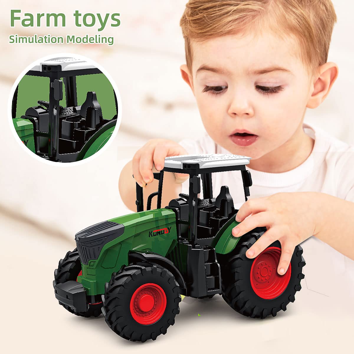 Hyrenee Farm Traktor Fahrzeuge Traktor Anhänger mit Greifer Round Bale Frontloade Tipping Anhänger Dünger Spreader mit Milch Kuh Ballen Farming Spielzeug Spielset für Jungen Kinder Kleinkinder