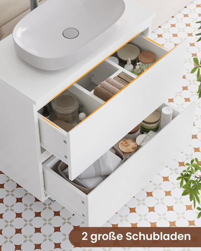 KIMENICH Waschbeckenunterschrank, Badezimmerschrank mit 2 Große Schubladen, Unterschrank Waschbecken mit Füßen, Viel Stauraum, 60 x 30 x 56 cm, Weiß