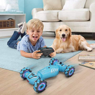 Dysaim Ferngesteuertes Auto ab 6 7 8 9 10 12 Jahre, 4WD RC Auto mit Handsteuerung, 2.4Ghz 360°Drehung Drift Stunt Car mit Licht Musik Spray, Weihnachten Geschenke Spielzeug für Jungen Mädchen, Blau