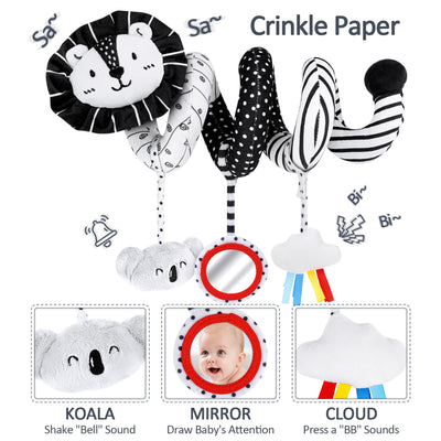 Joyreal Kinderwagen Spielzeug - Schwarz Weiss Spielzeug Stoffbuch, Kontrastbuch Baby, Kontrastkarten Baby, Sensorik Kontrast Spielzeug, Neugeborenen