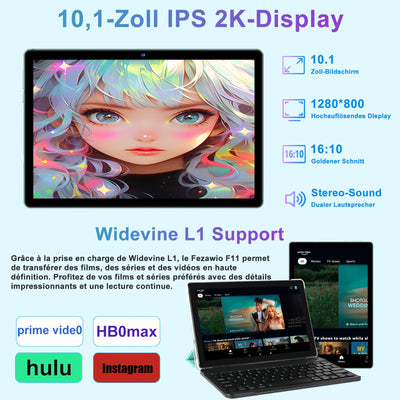 fezawio Android 14 Tablet 10 Zoll 20GB RAM+128GB ROM, Octa-Core WiFi 6, 6000mAh, (1TB TF) Tablet mit Tastatur und Maus-(grün)