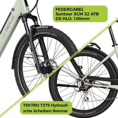 DERUIZ Quartz SUV E-Bike 27,5 Zoll E-Mountainbike mit 644Wh Akku, 250W 55Nm Motor, Hydraulische Bremsen, 8-Gang-Kettenschaltung, RH 46 cm Offroad & City Elektrofahrrad für Damen und Herren, Max 150km