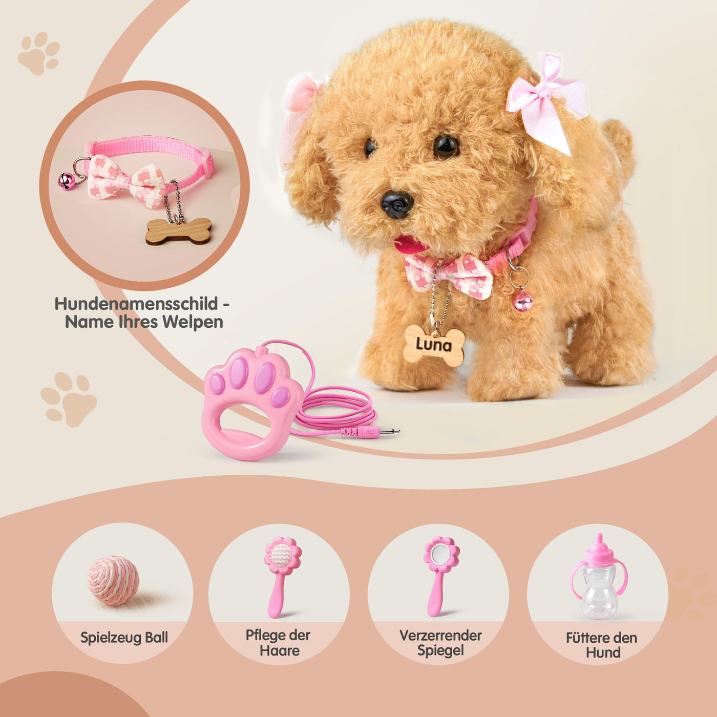 Stimmungs Interaktives Haustier Hund mit Funktion für Kinder,Spielzeug PlüschtierHund mit Gehen,Bellen,Schwanzwedeln,Elektronisches Haustier Hund für Kleinkinder Mädchen Junge