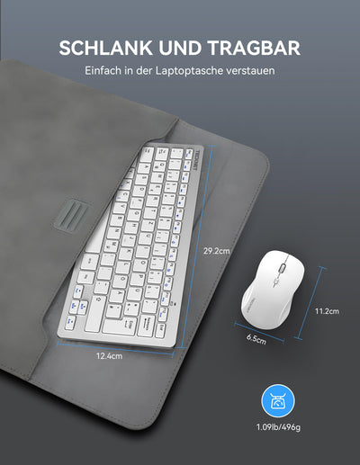 TECKNET Kabelloses Tastatur Maus Set, Deutsch QWERTZ Layout, 2.4 GHz Funk Mini Tastatur Mouse, 15m Reichweite Verbindung, Wireless Leise Funktastatur mit Maus für PC, Laptop, Smart TV, Silber