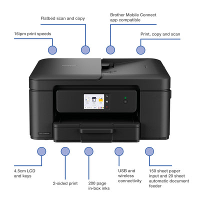 Brother DCP-J1360DW A4 Kabelloser Tintenstrahldrucker | All-in-One (Drucken/Kopieren/Scannen) | WLAN/USB 2.0 | A4 | Duplexdruck | Fotos | Inklusiv Tinte | UK-Stecker