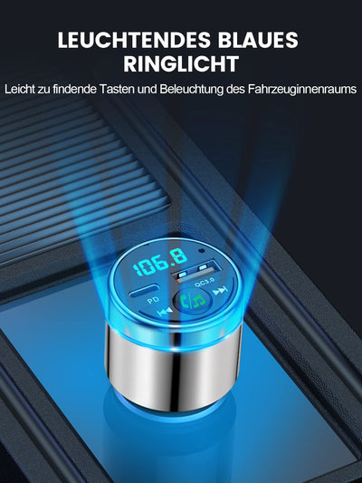 Mohard FM Transmitter Auto Bluetooth 5.3, Ganzmetall PD 30W & QC3.0 18W Schnelles Autoladegerät Zigarettenanzünder, KFZ Bluetooth Adapter Auto Freisprechanlage, Noise Cancelling Mikrofon, Ringlicht