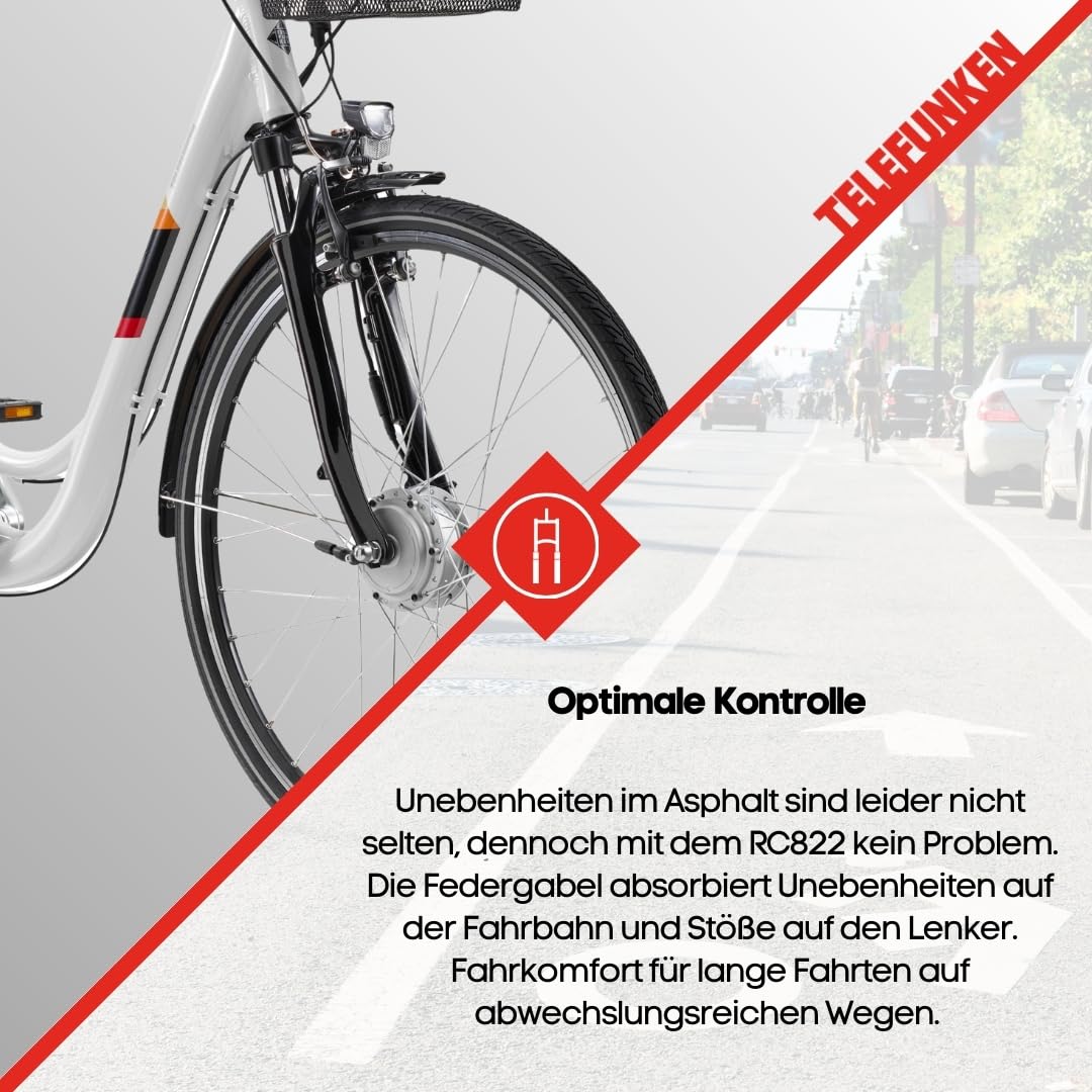 TELEFUNKEN E-Bike Elektrofahrrad Alu 28 Zoll mit 7-Gang Kettenschaltung, Pedelec Citybike leicht mit Fahrradkorb, 250W und 10,4Ah, 36V Sitzrohrakku, RC822 Multitalent