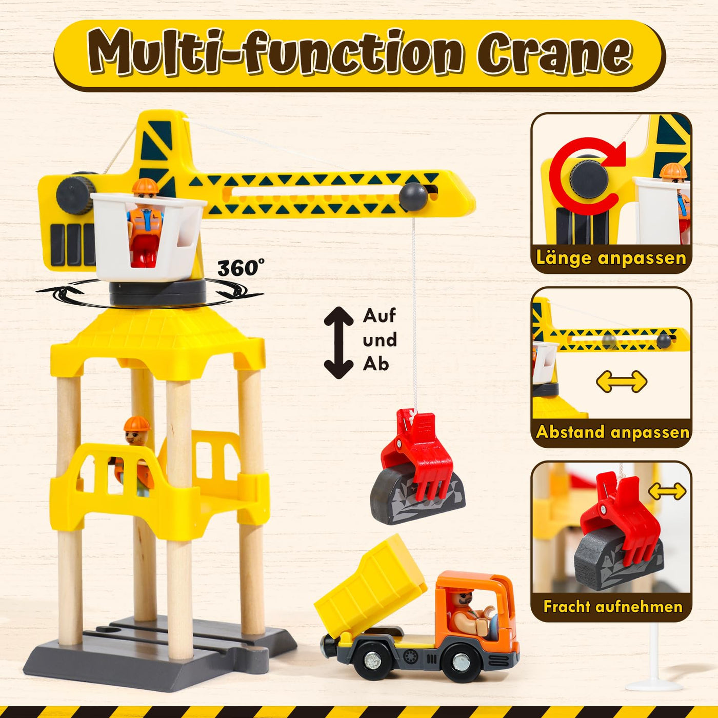 Lehoo Castle Holzeisenbahn, 68 Pcs Eisenbahn Holz mit Kran Spielzeug, Eisenbahn Kinder Elektrisch, Holz Eisenbahn Kinder mit Bagger