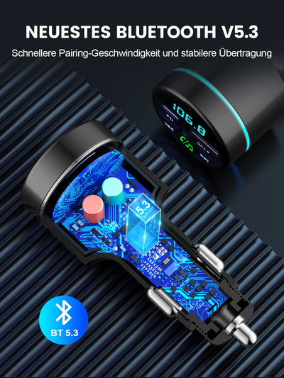 Mohard Bluetooth Adapter Auto, Ganzmetall FM Transmitter Auto Bluetooth mit PD 30W & QC3.0 18W Schnellladung, Freisprechanlage Bluetooth5.3, Rauschunterdrückung Mikrofon, 7 Farbige Licht