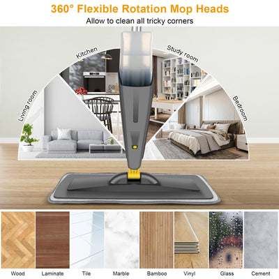 Homgif Bodenwischer mit Sprühfunktion 550ML Sprühwischer, Wischmopp mit Sprühfunktion Spray Mop, Home Küche Wischer Bodenreinigung (Grau und Gelb)