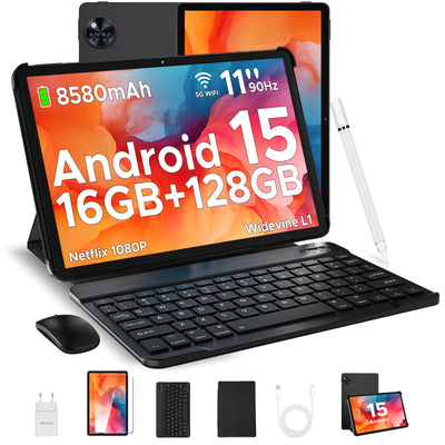 DOOGEE U11 2025 Neueste Android 15 Tablet mit Tastatur, 16GB RAM + 128GB ROM (2TB TF) Gaming Tablets 11 Zoll, 8580mAh | Widevine L1 | GPS | OTG, Tablet mit Stift, Maus, Tastatur, Hülle, Schutzfolie