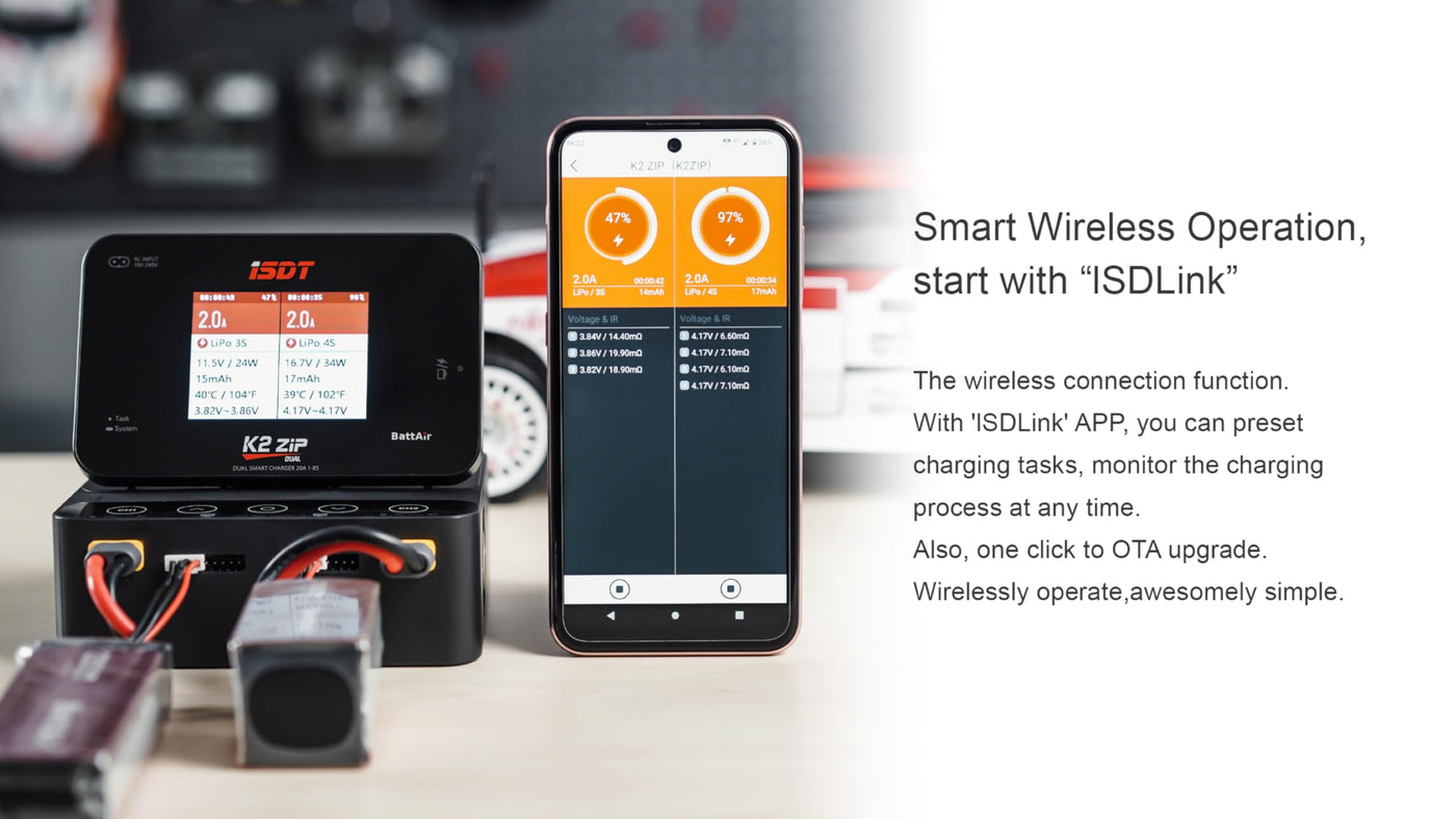 ISDT K2 Zip Lipo Akku Balance Ladegerät Entlader 1-8S AC 200W DC 500Wx2 20A Smart Charger für Life, Lilon, LiPo, LiHv/Pb/NiMH Akku Balance Ladegerät