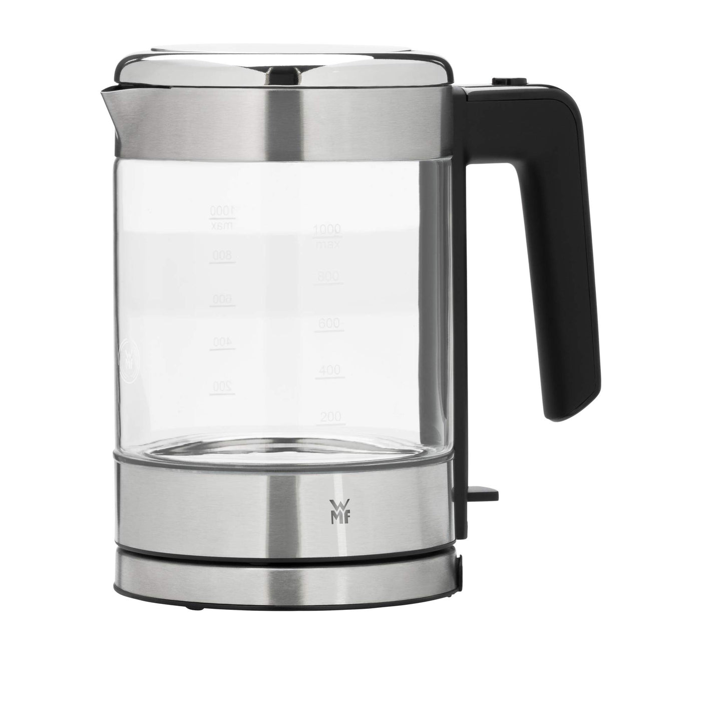 WMF Küchenminis Wasserkocher Glas 1 Liter, kabelloser Wasserkocher klein, Wasserstandanzeige, Kalk-Wasserfilter, Kochstoppautomatik, 1900 Watt,