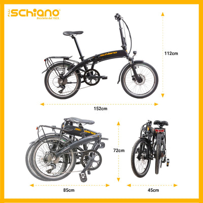 F.lli Schiano Galaxy, E Bike Klappbar 20 Zoll, 36V 10.4Ah Abnehmbarer Akku, Motor 250W 40Nm, Klapprad Ebike für Herren/Damen, Schwarz-Orange