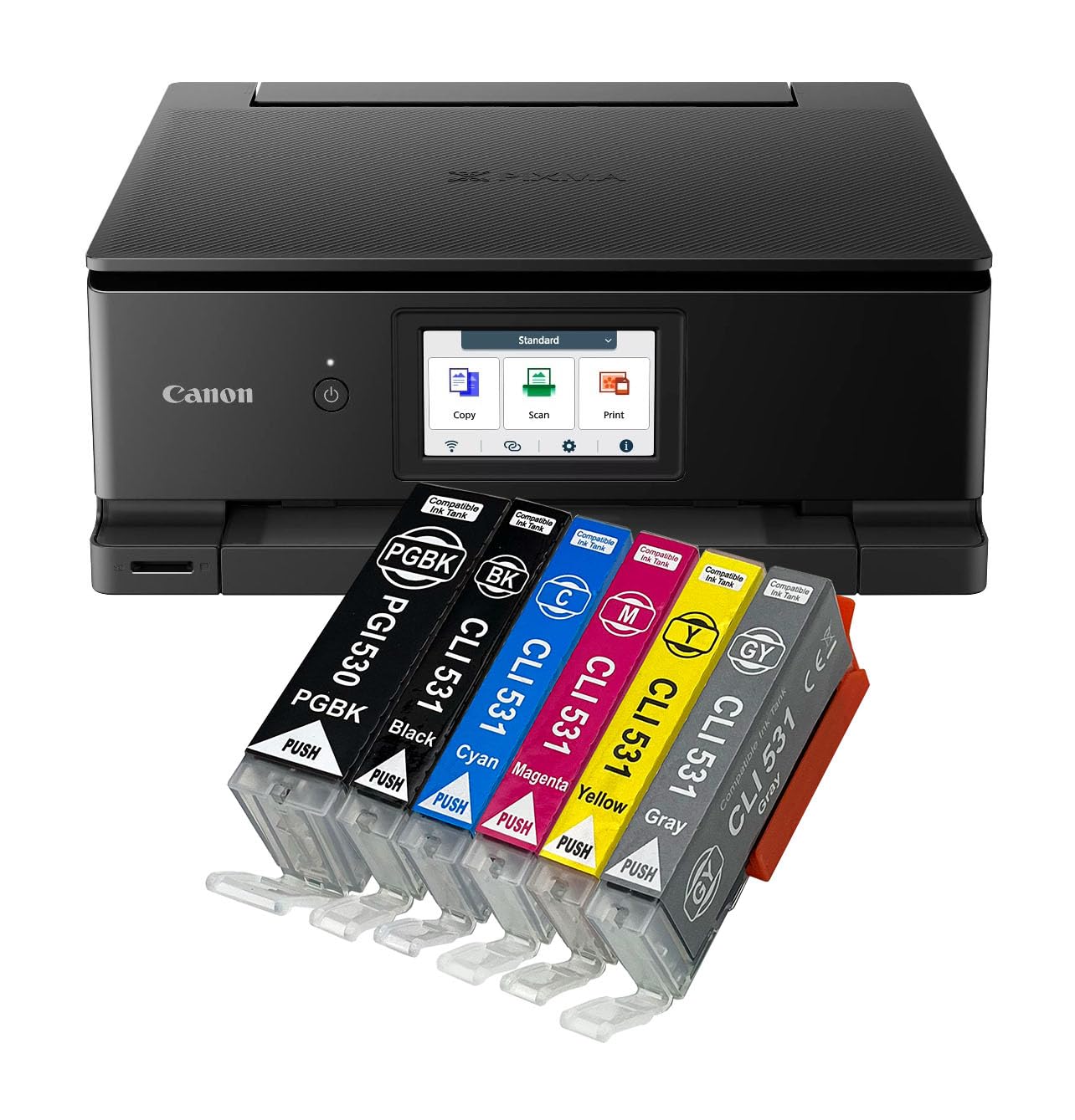 IC-Office TS8750 Tintenstrahl Multifunktionsdrucker 3-in-1 (Drucken, Kopieren, Scannen, SD-Karte, Duplex, WLAN, AirPrint) schwarz + 6 XXL Tintenpatronen
