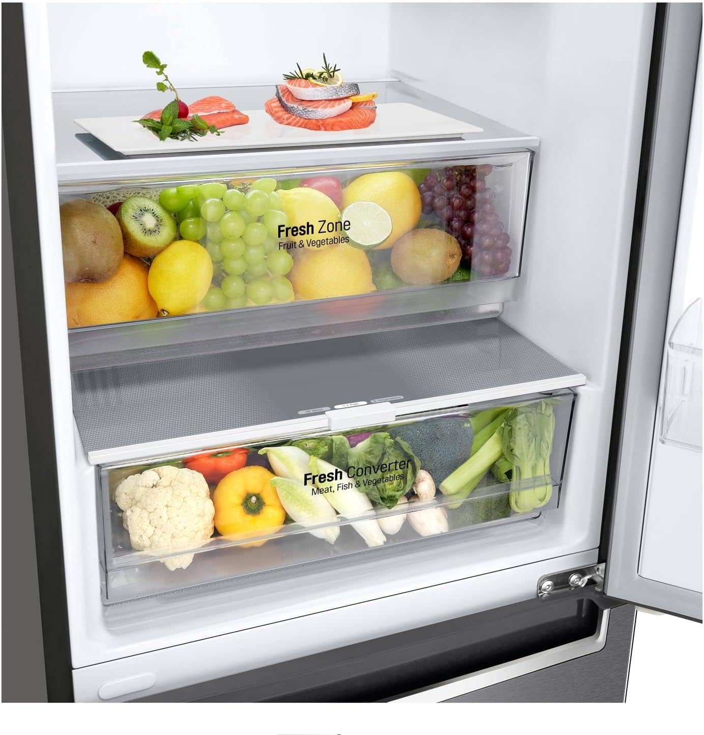 LG GBP62DSNCN1, Klasse C, 384 L, Kühl-/ Gefrierkombination, Frische Features, Kühlschrank mit Gefrierfach und Innendisplay, DoorCooling+, LINEARCooling, 59,5 x 203 x 67,5 cm ꟷ Dark Graphite