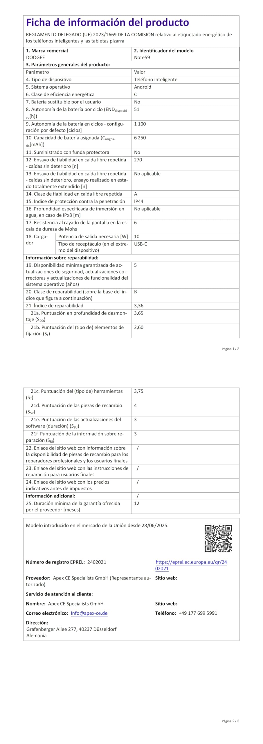 DOOGEE Note 59 5G Android 15 Smartphone Ohne Vertrag, 32GB+128GB /2TB Handy Günstig, 6.75" HD+ 120Hz Handy Ohne Vertrag, 6250mAh Simlockfreie Handys, 16MP+8MP, Dual 5G SIM, OTG/Face ID/NFC/Widevine L1