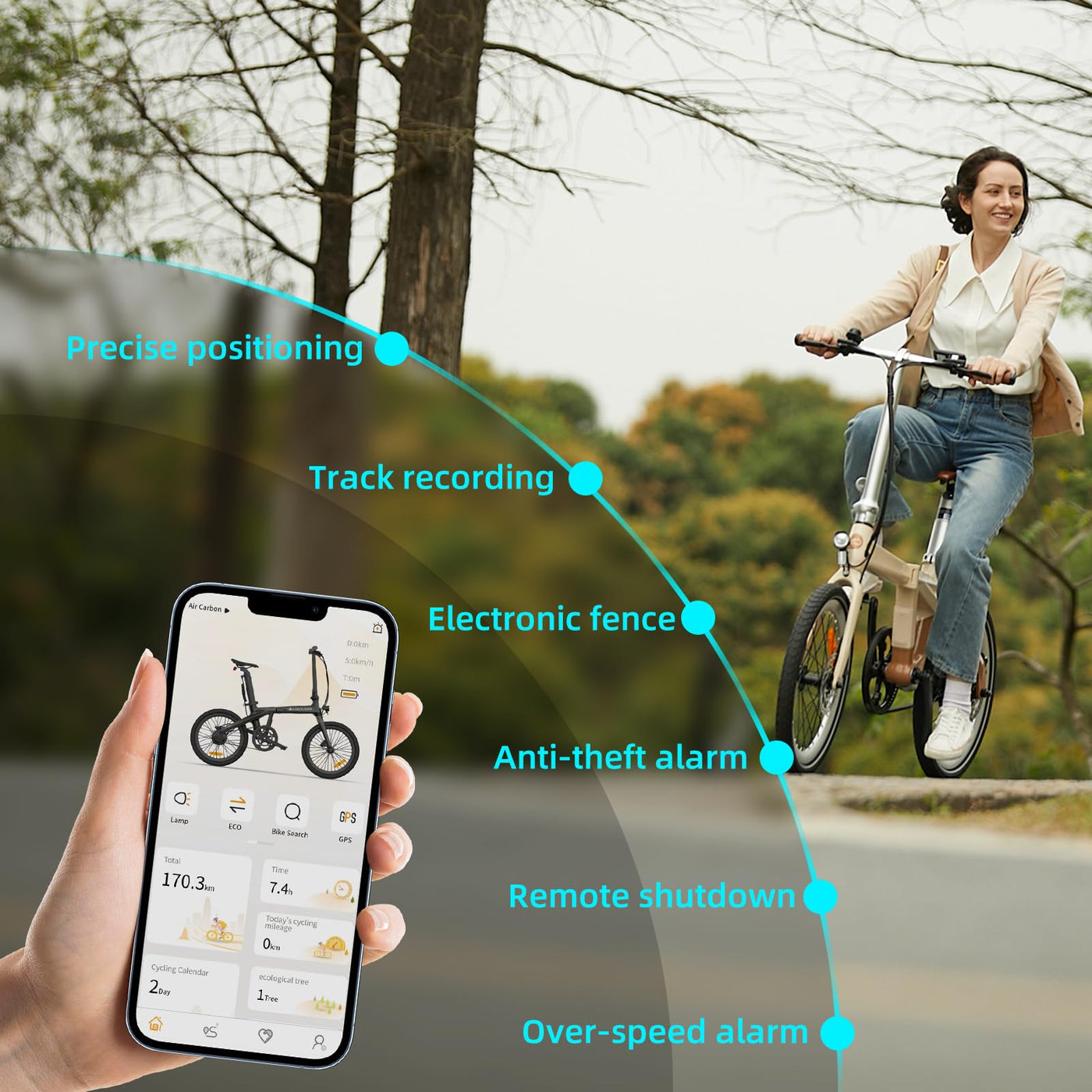 ADO E-Bike Air Carbon Elektrofahrrad, ebike Damen/ebike Herren,Bike,klapprad Riemenantrieb 14,5Kg IPS LCD Display, GPS,ADO APP,250W(Schwarz)