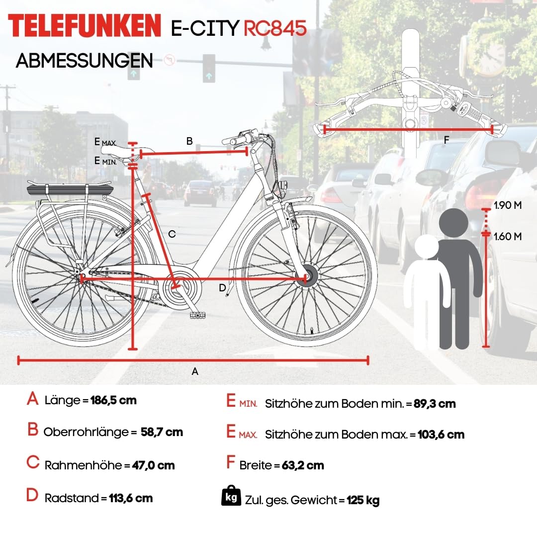 TELEFUNKEN E-Bike Damen 28 Zoll, Elektrofahrrad Frontmotor, 7-Gang Nabenschaltung, V-Bremsen, Pedelec Citybike inkl. Fahrradschloss, RC845 Multitalent