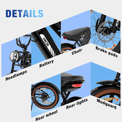 RCB 20'' E Bike, Elektrisches Mountainbike für Erwachsene, Pendel-Elektrofahrrad mit Abnehmbarem 48-V-15-Ah-Akku, Reichweite 35-90 km