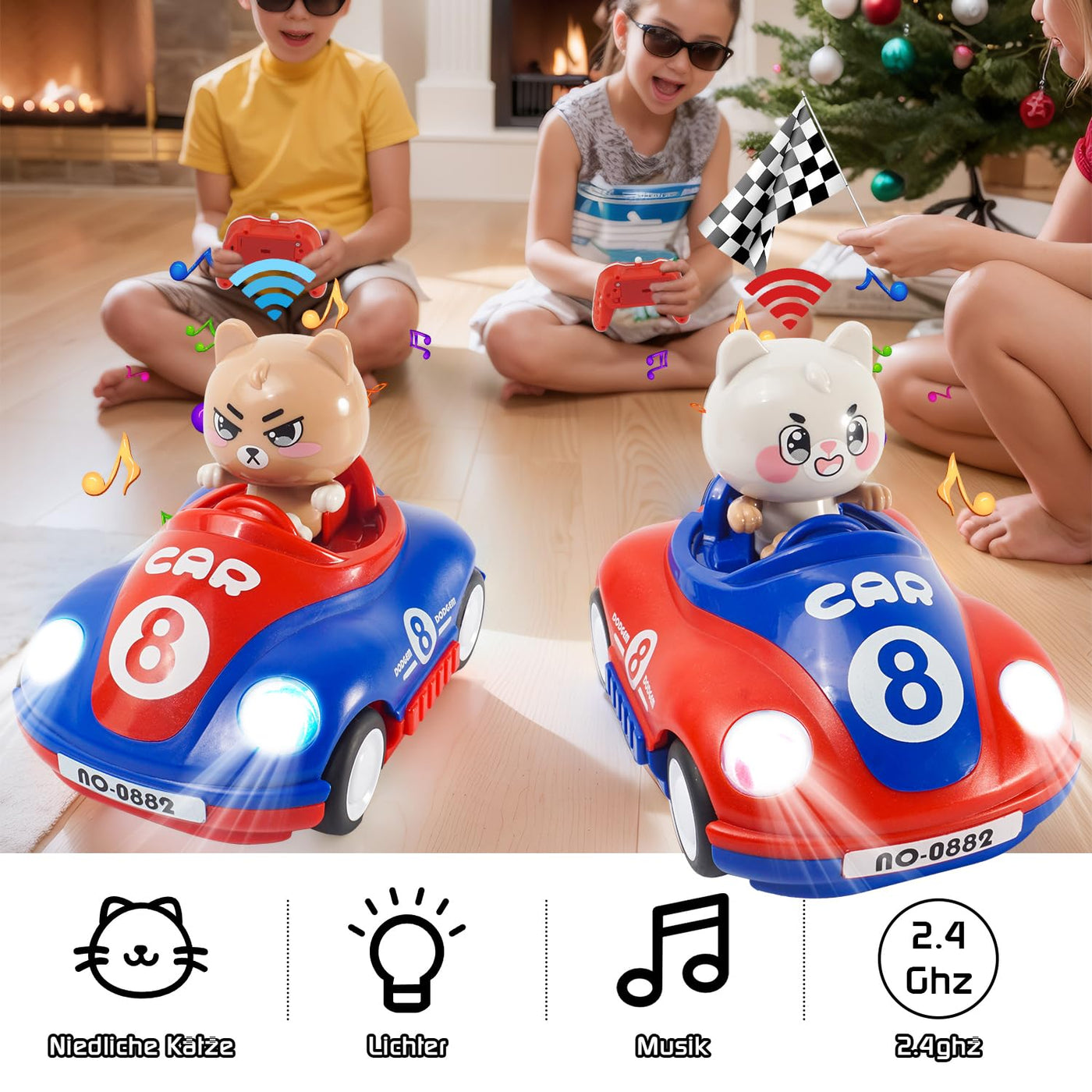 Ferngesteuertes Auto ab 2 Jahre, 2PCS RC Bumper Cars mit Musik und Licht, 2.4GHz Autoscooter Ferngesteuert Kinder mit 2 Akku 50 Minuten, Auto Spielzeug ab 2 Jahre, Geschenke 2 3 4 Jahre Junge Mädchen