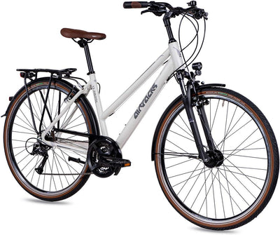Airtracks Damen Trekking Fahrrad 28 Zoll Trekkingbike TR.2820L City Bike Trekkingrad Shimano ACERA RD-T3000 24 Gang Kettenschaltung Nabendynamo Weiß Matt Damen 48cm Körpergröße 155-170cm