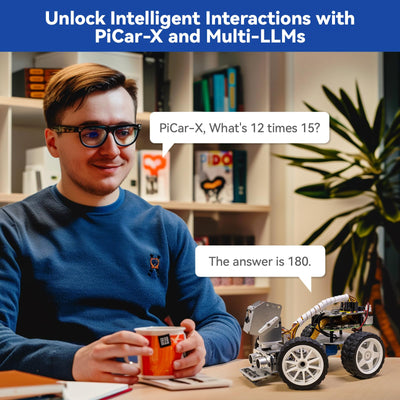 SunFounder Picar-X KI-Videoroboter-Car-Kit für Raspberry Pi 5/4/3B+/Zero 2w, LLMs ChatGPT-4o/Gemini/Grok, Sprach- und Videoerkennung,Python,Scratch,Kamera, Akku (RPI Nicht im Lieferumfang enthalten)