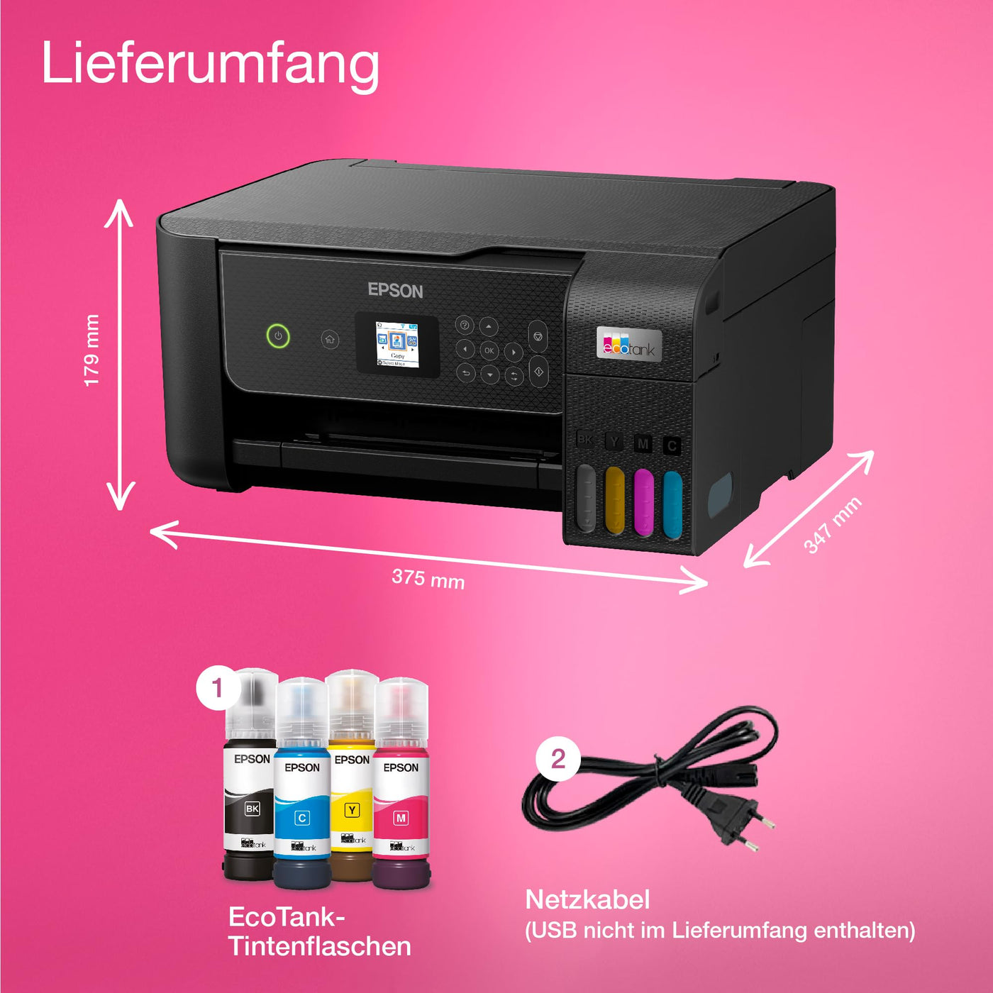 EcoTank ET-2870 A4-Multifunktions-Wi-Fi-Tintentankdrucker, mit einem im Lieferumfang enthaltenen Vorrat an Tinten bis zu 3 Jahren