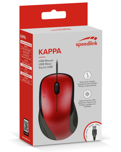 Speedlink KAPPA Mouse wired - leichte USB Maus mit Kabel, PC Maus kabelgebunden für PC, Laptop und Notebook, Büro, Office, 1000dpi, rot