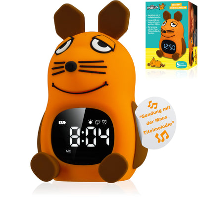 Bresser DieMaus Kinderwecker mit Nachtlicht, sanftes Aufwachen, 3-stufiges Licht, Touch-Steuerung, USB-C, Silikon, ab 3 Jahren
