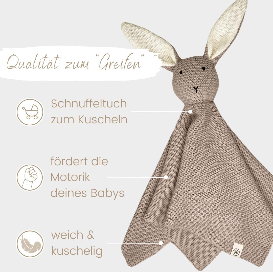 Geschenkset Hase Taupe Kuscheltuch Schmusetuch Schnüffeltuch Babysocken Bio Baumwolle Strick Baby Neugeborene Erstausstattung Mädchen Jungen personalisiert Babygeschenk Geschenk Geburt Babydecke